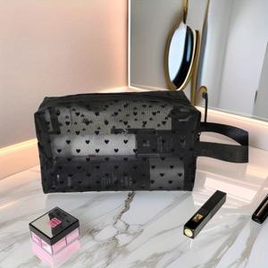 TEMU 1pc 대용량 블랙 메쉬 여행 정리함 세트, 지퍼가 있는 휴대용 보관함, 메이크업 및 화장품 보관함, 화장품 가방