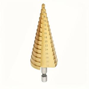 TEMU 4-32mm 티타늄 코팅 스텝 드릴 비트, 육각 샤크, 직선 그루브, 고탄소강, 목재 및 금속용 다기능 홀 확장 도구, 목공 도구|사각 드라이브 비트|강력한 구조, 티타늄 코팅 드릴 비트
