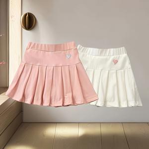 TEMU 2pcs 소녀용 플리츠 스커트 반바지, 안전 팬트 포함 - 라이트 블루 & 블랙 캐주얼 여름 스커트, 하트 디테일, 신축성 있는 허리끈, 야외 활동, 달리기, 테니스, 부활절 선물에 적합, 소녀용 스커트, 재미있는 디자인, 편안한 핏|스포츠|반바지|여아한복