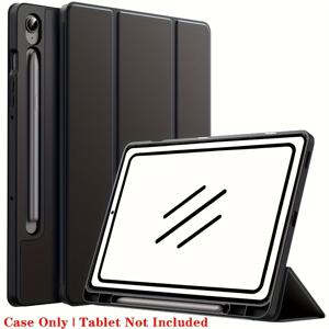 TEMU 삼성 갤럭시 Tab S10 FE 2025용 펜슬 홀더 및 트리폴드 스탠드가 있는 실리콘 케이스 - 부드러운 TPU 자동 깨움/잠금 백 셸 커버, 검정색, 태블릿 포함되지 않음, 태블릿 케이스 | 현대 태블릿 케이스 | 내구성 있는 태블릿 케이스, 태블릿