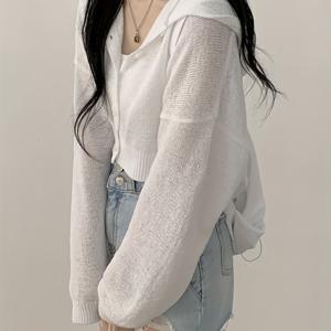 TEMU 여성 캐주얼 시크 후드 카디건 - 라이트 그레이, 긴 소매, 버튼업 풀오버, 봄/여름/가을용 편안한 핏, 캐주얼 의상|시크 후드 카디건|유연한 원단|가디건