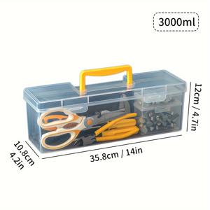 TEMU 1pc 휴대용 손 도구 상자, 투명 플라스틱 보관 상자 뚜껑 및 손잡이 포함, 가정 보관에 적합