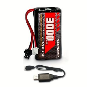 TEMU SM-2P 플러그가 있는 PCEONAMP 3000mAh 2S1P 배터리 7.4V 리튬 이온 배터리, 대부분의 원격 제어 자동차 트럭 보트에 적합한 충전식 RC 카 배터리와 함께 2개의 USB 충전기 포함