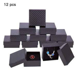 TEMU 스폰지 인서트가 포함된 12개 세트 정사각형 보석 선물 상자, 크기 7.5x7.5x3.5cm, 반지, 귀걸이, 팔찌, 목걸이를 위한 종이 공예 전시 케이스 - 보석 포장 및 전시 세트