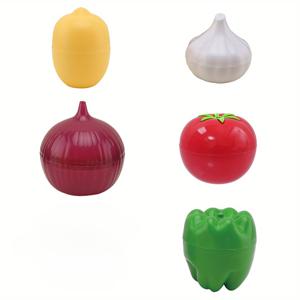 TEMU 5pcs 컬러풀한 과일 및 채소 모양 저장 상자 - 레몬, 녹색 파, 토마토, 양파, 마늘을 위한 투명한 재사용 가능한 플라스틱 세이버 - 냉장고 및 냉동고 정리, 신선함 유지|즐거운 주방 용품|투명한 시각 디자인