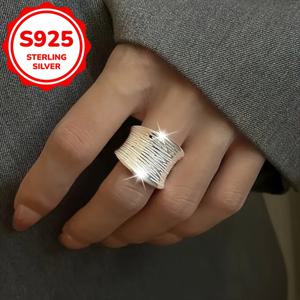 TEMU 925 실버 와이드 밴드 여성용 반지, 조절 가능. 우아한 선물 상자 포장 포함, 어머니날 및 졸업 시즌 선물에 완벽함. 음악 축제, 부활절 파티, 일상 착용 및 휴가에 적합