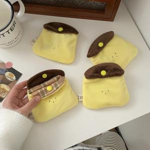 TEMU 카라멜 푸딩 스타일 미니 플러시 동전 지갑 - 귀여운 노란색 보관 가방, 갈색 액센트, 휴대용 헤드폰 및 ID 카드 홀더, 소형 아이템을 위한 창의적인 정리함, 휴대용 보관함 | 유쾌한 디자인 | 부드러운 질감, 귀여운 지갑