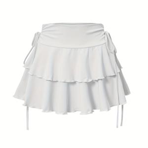 TEMU 새로운 여성용 화이트 탄력 반치마 러플 섹시 미니 스커트
