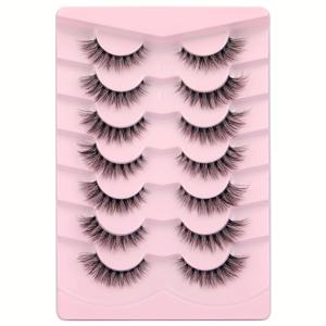 TEMU 7 쌍의 고양이 눈썹 false eyelashes, 3D 인조 여우, C 커브, 13-15mm 길이, 자연스러운 보는 눈썹 false eyelashes 스트립, 초보자 친화적, 여러 쌍의 패키지