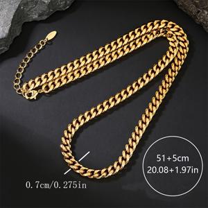 TEMU 7mm 18K 금도금 쿠반 체인 목걸이 - 모던 아방가르드 디자인, 내구성 강한 구리 주얼리 (남녀 공용), 유럽 & 미국 트렌디 스타일, 생일 및 기념일에 완벽한 선물|남자목걸이
