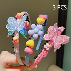 TEMU 3개 세트 레몬 LOVEO 달콤한 나비 & 꽃 헤어밴드 - 미끄럼 방지, 레진 & 패브릭 헤어밴드, 사계절용|머리띠