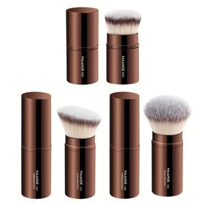 TEMU MAANGE 3-Pack 다기능 얼굴 메이크업 브러시, 나일론 브러시털 봉, 무향, 금속 손잡이, 모든 피부 타입에 적합한 휴대용 접이식 디자인
