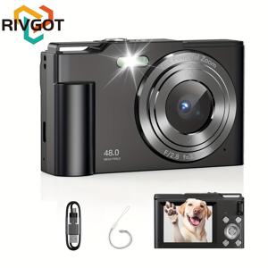 TEMU RIVGOT 디지털 카메라, 64GB SD 카드 포함, 16배 줌, 컴팩트 휴대용 포인트 앤 슈팅 카메라, 필 라이트 기능, 타임랩스, 연속 촬영 및 안티셰이크 등 기능 탑재, 남녀를 위한 크리스마스 또는 생일 선물