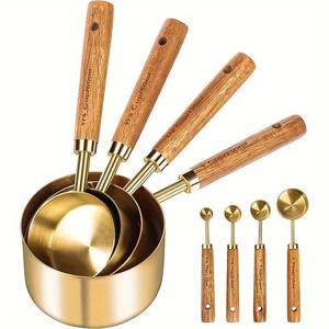 TEMU 8pcs 세트의 스테인레스 스틸 측정 컵 및 숟가락, 내구성 있는 주방 베이킹 도구, 향신료 숟가락 및 커피 숟가락 포함, 편리한 보관을 위한 중첩된 디자인