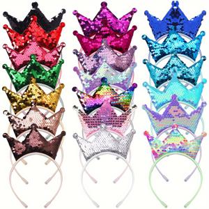 TEMU 12/14/16/20pcs 세퀴크로우 헤드밴드 - 귀여운 만화 헤드밴드와 반짝이는 파티 액세서리, 재미있는 스타일리시한 드레스업 이벤트용 다색 옵션, 귀여운 헤드밴드