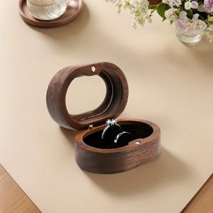 TEMU 빈티지 블랙 WALNUT 나무 보석 상자 - 반원형 테이블탑 조직자 - 반지, 목걸이, 귀걸이용 - 자석 잠금, 직물 내부 - 약혼, 결혼, 휴일 선물, 보석 상자, 보석 상자에 적합