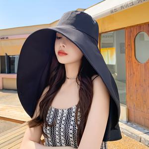 TEMU 여성용 여름 신제품 풀 프로텍션 큰 챙과 목 커버링, 얼굴 보호 기능이 있는 낚시꾼 모자|벙거지모자