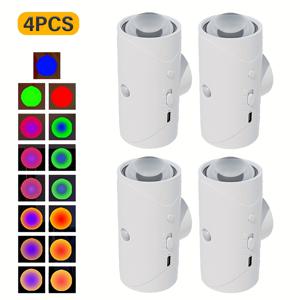 TEMU 무선 충전식 LED 야간 조명 모션 센서 스마트 라이트 4개 세트, RGB 그라데이션 주변광, 밝기 조절 가능한 실내용 조명, 자석 사다리형 조명, 현관, 침대 옆, 책상, 옷장, 비상용 벽등 쉬운 설치