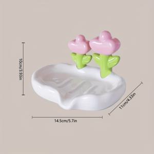 TEMU 1pc 우아한 꽃향기 소품 - 드릴 필요 없는, 물 없는 디자인으로 분홍색 꽃과 초록색 잎이 달려 있습니다. 욕실, 주방, 또는 가정용으로 사용할 수 있는 내구성 있는 플라스틱 카운터탑 장식입니다. 비누 및 화장품, 주방 액세서리, 창의적인 장식 아이템, 부드러운 표면 마감