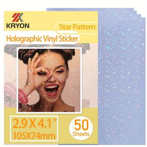 TEMU 50장 스타 패턴 홀로그래픽 비닐 스티커, 2.9x4.1 인치 - DIY 공예, 파티 장식 및 스크랩북용 반짝이는 투명 오버레이 시트, 스크랩북 액세서리 | 생동감 있는 스타 패턴 | 자체 접착 비닐