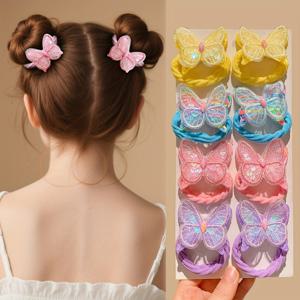 TEMU 8pcs 귀여운 패턴 털 바운드 헤어 타이 - 컬러풀 토월 루프 헤어 밴드, 여성용 포니테일, 손수작업, 내구성 있는 폴리에스테르, 나비 디자인, 올 시즌 착용, 캐주얼 헤어 액세서리|즐거운 액세서리|가죽 피니시