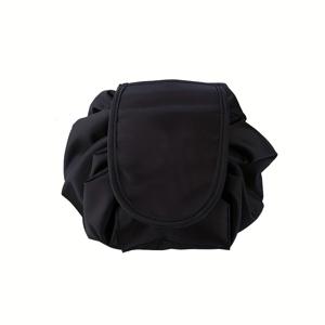 TEMU 블랙 드로스트링 메이크업 백 - 여성을 위한 다용도 수납 공간이 있는 여행용 화장품 정리함, 내구성 있는 휴대용 코스메틱 케이스 & 남성용, 브러쉬, 립스틱, 파우더를 위한 컴팩트한 메이크업 파우치, 슬림 디자인, 안전한 지퍼 클로저|립스틱