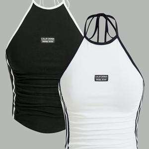 TEMU 2pcs 대비 레이스업 넥 탑 세트