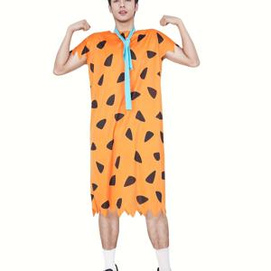 TEMU 1pc 남녀공용 기하학적 패턴 폴리에스테르 로브, 파란색 넥타이 포함 - 약간의 스트레치 니트 소재로 구성된 비대칭 루즈핏 파티 코스튬