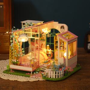 TEMU QIAOLEXING 아르 데코 미니어처 꼭두각시 키트, DIY 나무 조립 꿈의 별장 가구 포함, 꽃 테마 탁상 수집품 건물 세트, 수공예 홈 데코 예술, AAA 배터리 작동(배터리 포함되지 않음) 생일, 데이, 크리스마스, 추수감사절, 14세 이상の方に 적합합니다.