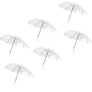 TEMU 6pcs 투명 플라스틱 우산, J-핸들, 내구성 있는 스틸 프레임, 깃털 없는, 전기 필요 없음, 결혼식, 파티, 장식 및 사진 촬영 용품에 적합