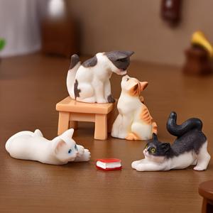 TEMU 6pcs 빈티지 레진 미니어처 고양이 조각품 - 매력적인 페어리 가든 액세서리, 테이블탑 크래프트 장식 및 휴일 축하(크리스마스, 발렌타인데이, 이드 알피트르, 신고일)에도 이상적, 크래프트 미니어처
