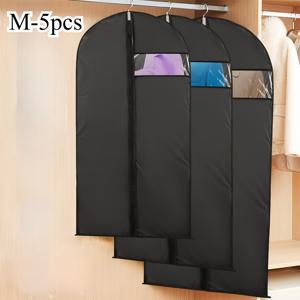 TEMU 5pcs 블랙 직물 의류 가방, 지퍼 클로저, 먼지 방지 옷걸이 보관, 옷, 가방, 여행 용품, 손 세척 가능, 가정용 정리 용품