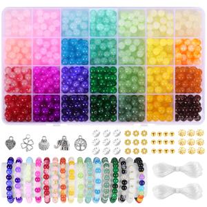 TEMU 676 28색 보석 만들기 키트 8mm 유리 비즈 팔찌 목걸이 DIY 재료 패키지 탄성 로프 도구 세트 어머니의 날 졸업 시즌 수제 선물 성인 경량 보석 창의적인 액세서리