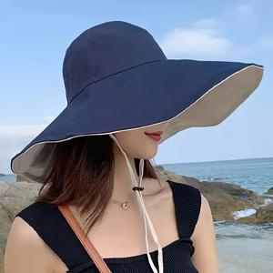 TEMU 여성용 와이드 브림 선햇 - 양면 블랙 & 화이트 버킷햇 조절 가능한 끈, 가벼운 여름 해변 모자, 결혼식, 영화 촬영, 야외 활동용 접이식 썸햗, 웨딩 액세서리, 신선한 스타일, 통기성 디자인