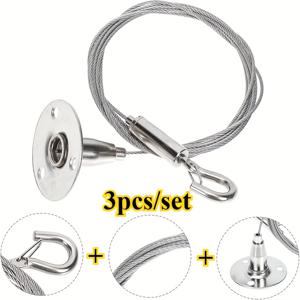 TEMU 3pcs 스테인레스 스틸 사진 걸이 와이어 세트, 클립 및 후크가 있는 100cm/39.37in 케이블, 사진 프레임용, 잠금 기계가 있는 내구성 있는 아트 걸이 키트, 홈 데코 조명 및 옷걸이용 금속 와이어 로프
