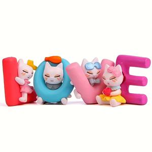 TEMU 귀여운 사랑 테마 고양이 자동차 대시보드 장식품 4개 세트, 홈 데코 오너먼트, 미니어처 풍경 장식품, 커플 선물용, 다용도 사용 가능
