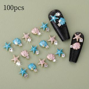 TEMU 100개 바다 테마의 아연 드립 오일 네일 차밍, 라인스톤, 조개, 바다 별 - 네일 아트 장식, 네일 액세서리 | 네일 아트 장식 | 세부적인 공예