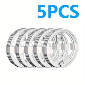 TEMU 5개 60W 고속 충전 USB-C 케이블, USB-A에서 USB-C 충전기 코드로, 매트 PVC, 남성에서 남성으로, 데이터 동기화, 삼성 갤럭시 및 기타 USB-C 장치와 호환 가능, 배터리 없음, 평평한 모양, USB 전원, 내구성 및 유연성, 충전용 USB 케이블|C타입충전기