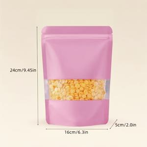 TEMU 핑크 포장 백, 음식 보관용 투명 창이 있는 재사용 가능한 자체 밀봉 가방, 베이킹, 캔디, 꽃차, 커피콩에 적합, 50개입