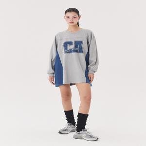 [꾸아페] 24FW 프린트 컬러블록 맨투맨 원피스 / 멜란지&블루