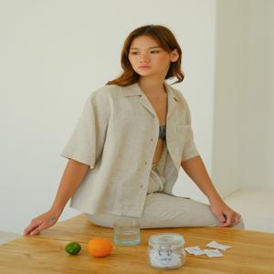 [파인베이] 이지 하프 슬리브 셔츠 린넨 헤링본