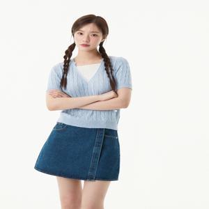[플라스틱아일랜드] 꽈배기 레이어드 반팔 니트 풀오버
