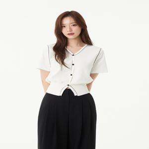 [플라스틱아일랜드] 조끼 레이어드반팔 니트 가디건