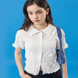 [태연, 오마이걸 유아,조현영 착용] WOMEN 미디 크롭 슬림 마몽 반팔티 가디건 [WHITE] 반팔 크롭티
