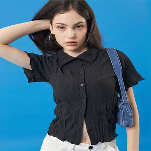 [태연, 오마이걸 유아,고우리 착용] WOMEN 미디 크롭 슬림 마몽 반팔티 가디건 [2colors] 반팔 크롭티