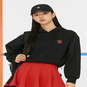 코튼 쿠션 스트링 크롭 후드 블랙