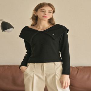 [44-120] Daylily Big Collar Tee Black  데이릴리 빅 카라 티 블랙 (봄/데일리룩/클래식룩/출근룩/오피스룩/데이트룩/러블리룩/오프숄더/투웨이/골지/자체제작)