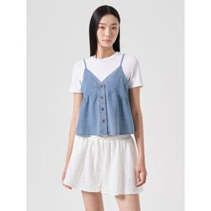 데님 슬리브리스 블라우스  블루 (354765MQDP)