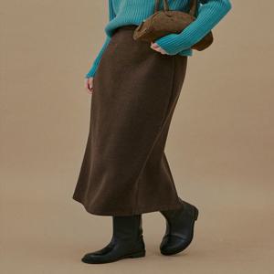 유타 립포켓 모직 롱 스커트