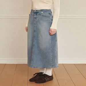 [25-36] Compose Yoke M-Point Denim Long Skirt 컴포즈 요크 엠-포인트 데님 롱 스커트(가을/봄/데일리룩/캐주얼룩/출근룩/일상룩/데님스커트/롱스커트/H라인/뒷트임/빅사이즈/자체제작)